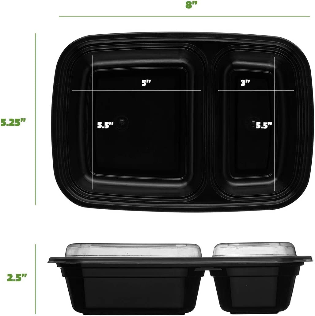 [50 Sets] 28 Oz. Meal Prep Containers with Lids, 2 Compartment Lunch Containers, Bento Boxes, Food Storage Containers