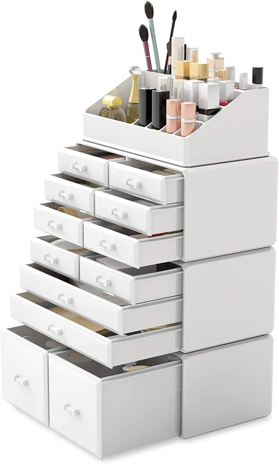 Makeup Cosmetic Organizer Storage Drawers Display Boxes Case with 12 Drawers (White)