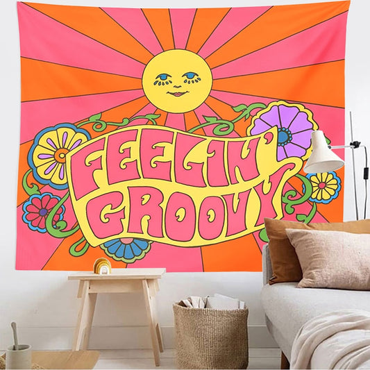 70s Aesthetic Tapestry Wall Hanging Colorful Sunshine Wall Decor Psychedelic Tapestry Decor Living Room Bedroom Bohemian Print