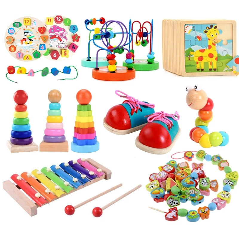 Montessori Baby Wooden Toys 3D Children's Educational Early  Learning  Wooden Rainbow Building Blocks Toys For Children Kid Gift