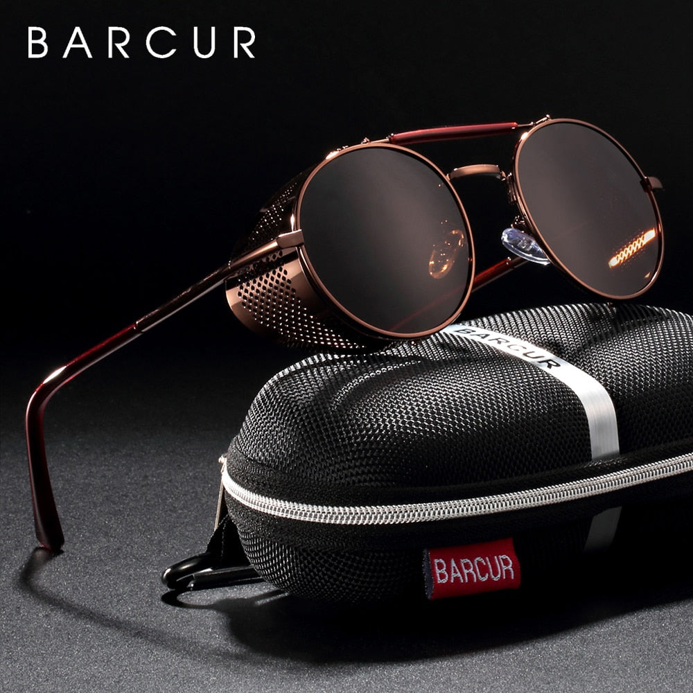 BARCUR Round Polarized Sunglasses Gothic Steampunk Sunglasses Men Women Vintage Shades UV400