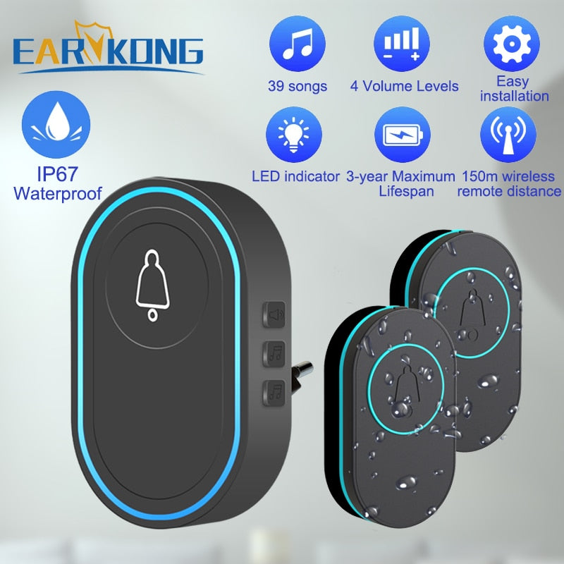 Intelligent Wireless Doorbell Home Welcome Doorbell Waterproof 300m Remote Smart Door Bell Chime EU UK US Plug Optional