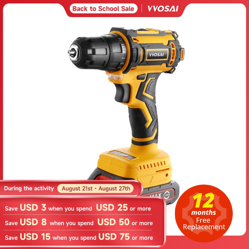 VVOSAI 20V Brushless Electric Drill 50NM Cordless Screwdriver Lithium-Ion Battery Mini Electric Power Screwdriver MT-Series Tool