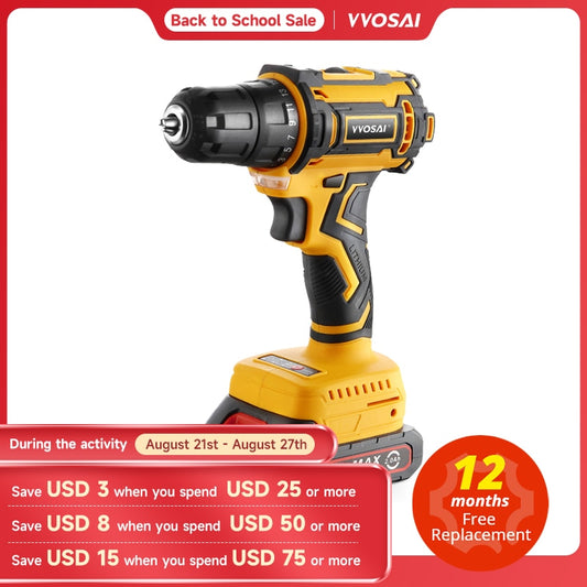 VVOSAI 20V Brushless Electric Drill 50NM Cordless Screwdriver Lithium-Ion Battery Mini Electric Power Screwdriver MT-Series Tool