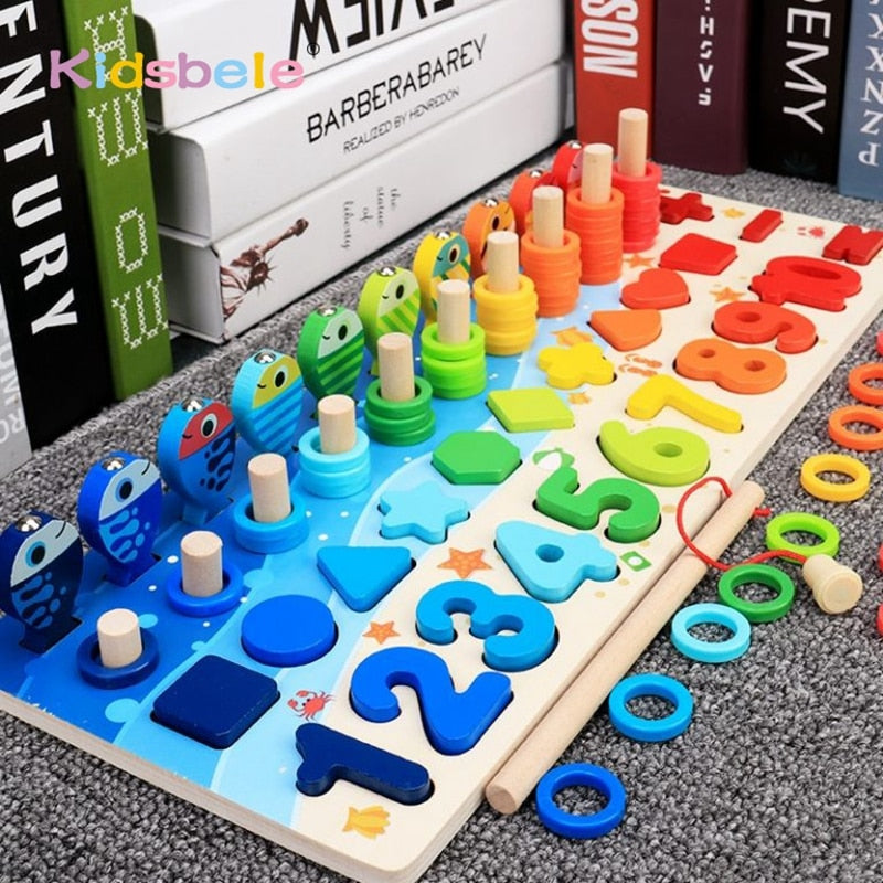 Kids Montessori Math Toys For Toddlers Educational Wooden Puzzle Toys Count Number Shape Matching Sorter Games Board Toy