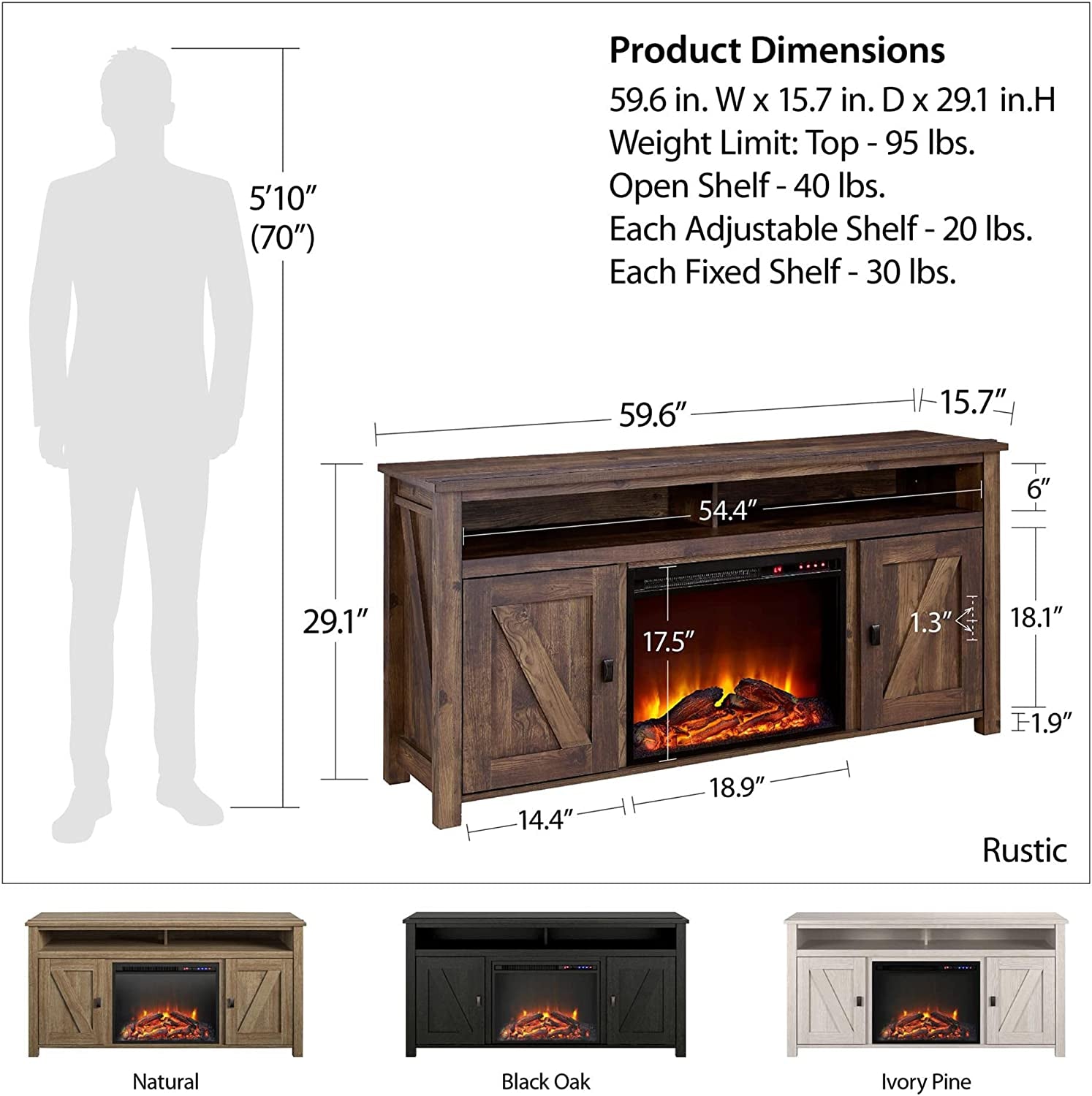 Farmington Electric Fireplace TV Console for Tvs up to 60", Natural