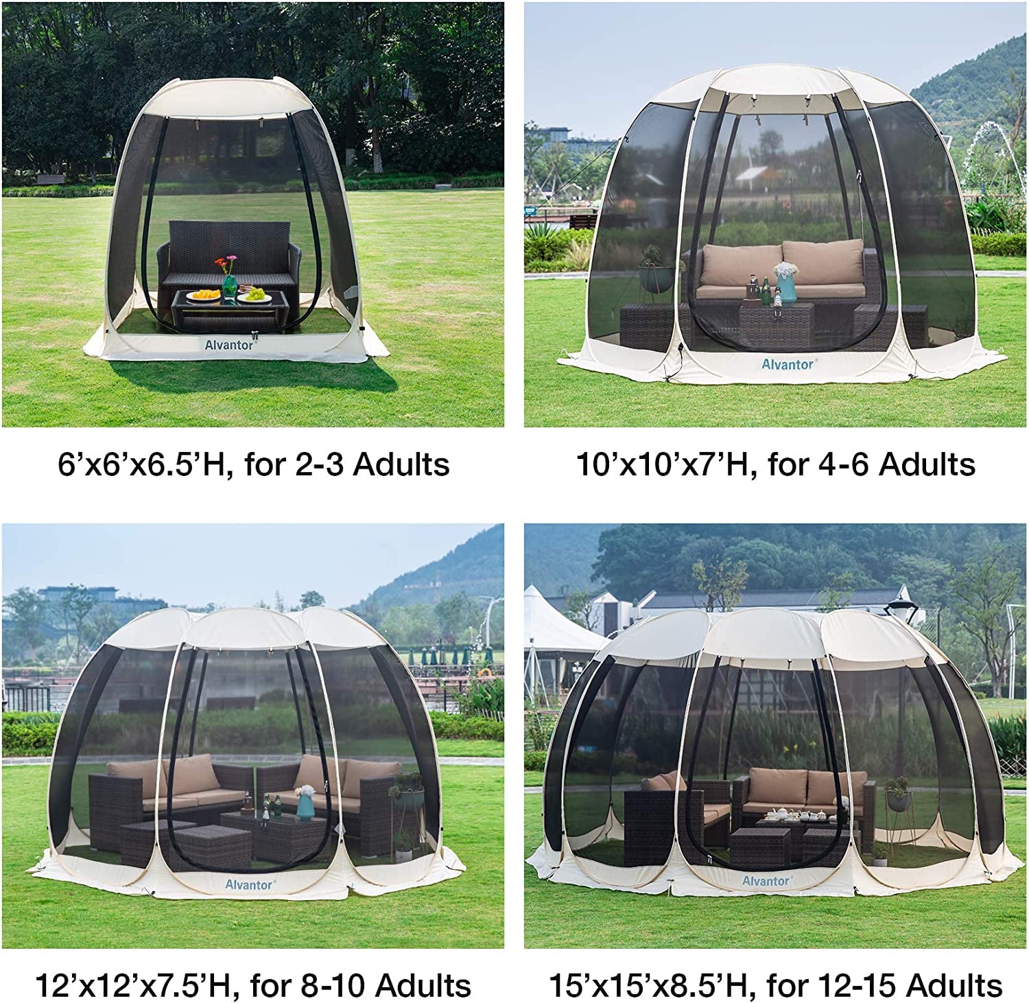 Screen House Room Camping Tent Outdoor Canopy Pop up Sun Shade Hexagon Shelter Mesh Walls Not Waterproof 10'X10' Beige Patent