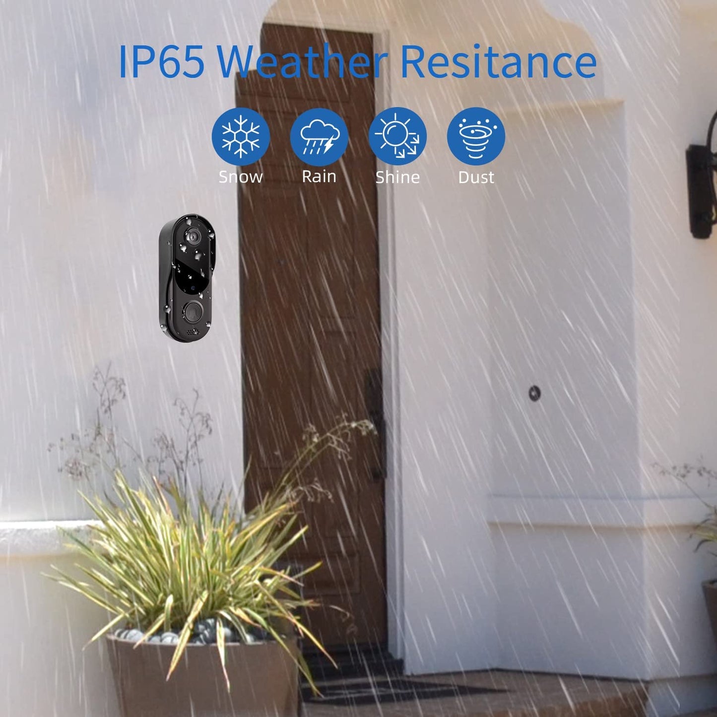 Doorbell Camera Wireless Wifi Video Doorbell IP65 Waterproof, Battery Powered,2-Way Audio, Smart Ir,Wide Angle,Cloud Storage,2.4G Wifi