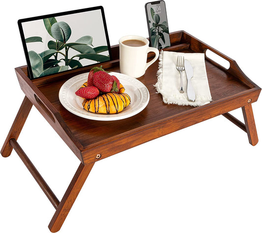 Bamboo Bed Tray, Lap Desk with Phone Holder - Fits up to 17.3 Inch Laptops and Most Tablets - Java - Style No. 78112