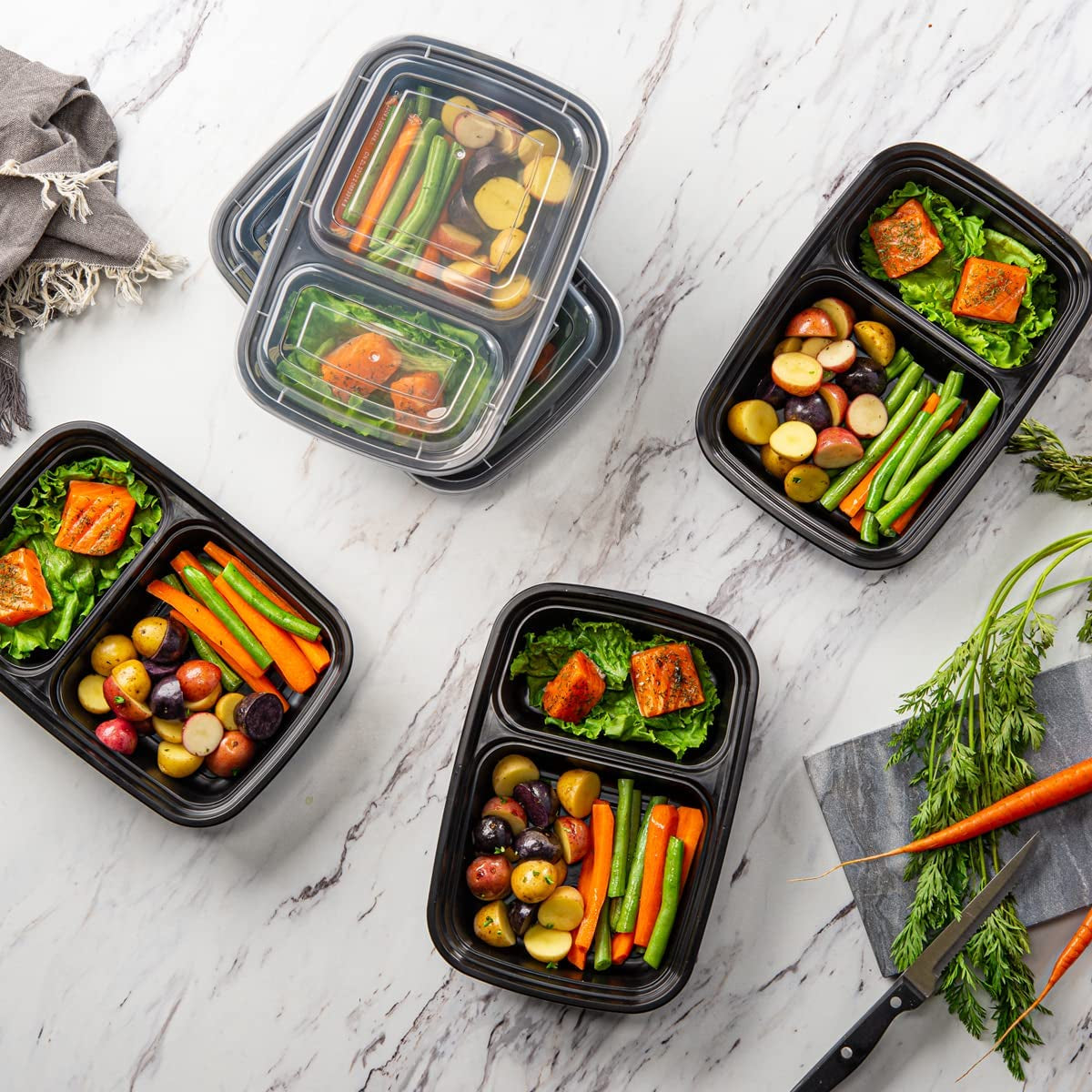 [50 Sets] 28 Oz. Meal Prep Containers with Lids, 2 Compartment Lunch Containers, Bento Boxes, Food Storage Containers