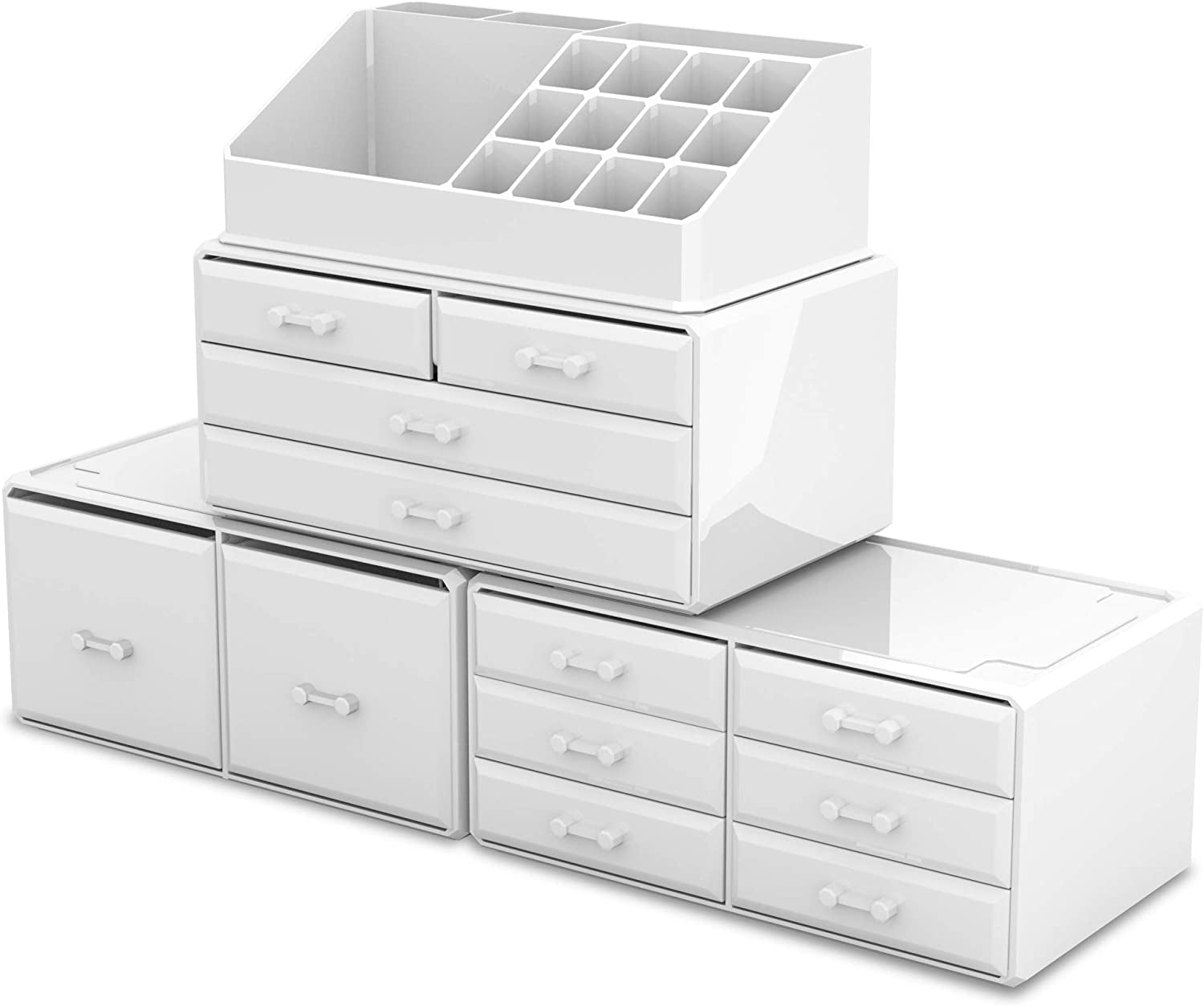 Makeup Cosmetic Organizer Storage Drawers Display Boxes Case with 12 Drawers (White)