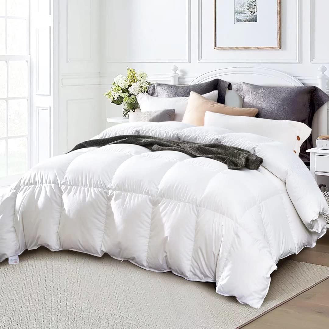 Goose down Comforter King Size All Season Duvet Insert Ultra-Soft 100% Cotton, 45OZ,650 Fill Power, Medium Warmth with Corner Tabs, White