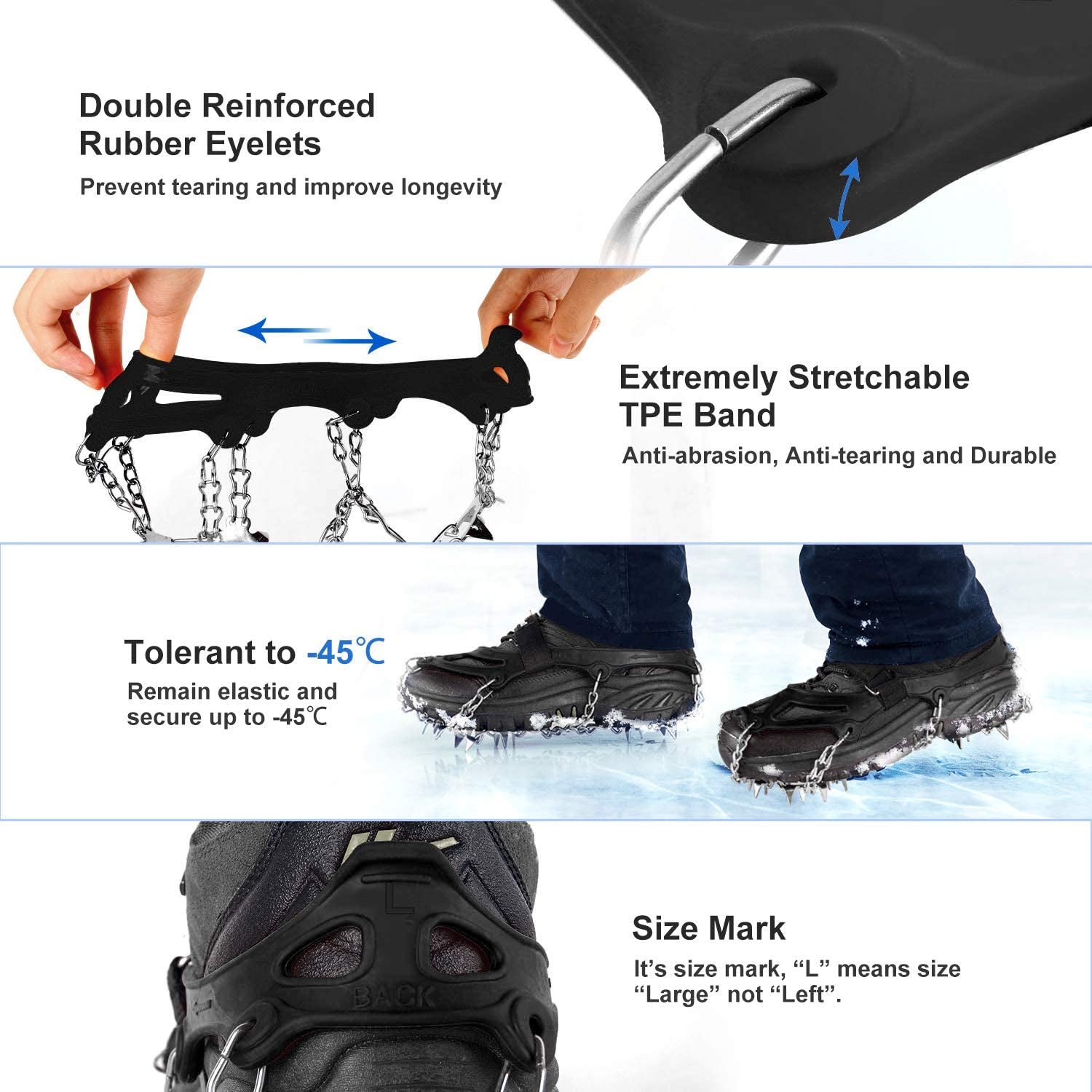 Crampons for Hiking Boots,Traction Ice Cleats Snow Grips with 18 Spikes for Walking, Jogging, Climbing and Hiking