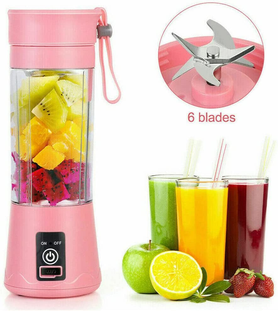 Portable Blender, 13Oz Six 3D Juice Cup, Personal Mixer Fruit Rechargeable with USB, Mini Blender Shakes and Smoothies Portable Smoothie Blender (Pink Appearance)